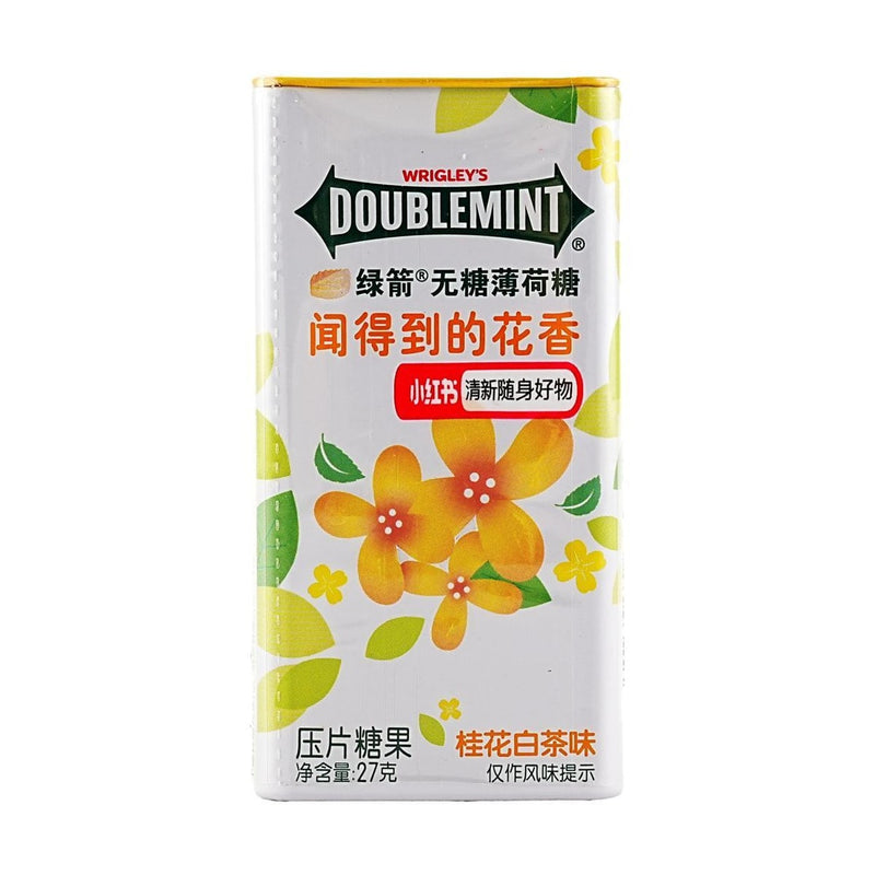 【自营】中国WRIGLEY’S DOUBLEMINT绿箭 无糖花香薄荷糖 桂花白茶味 27g 约35粒 铁盒口香糖口气清新接吻清嘴含片清凉糖果零食