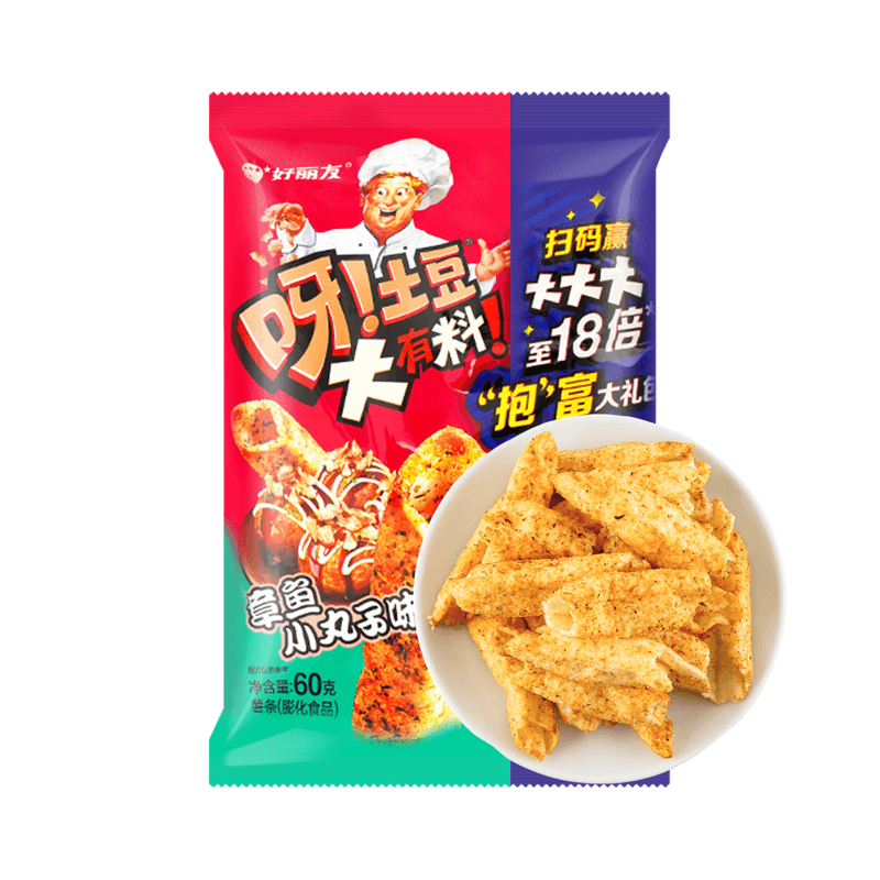 【自营】韩国ORION好丽友 呀!土豆 大有料薯条 章鱼小丸子味 60g 膨化食品膨化零食休闲小吃