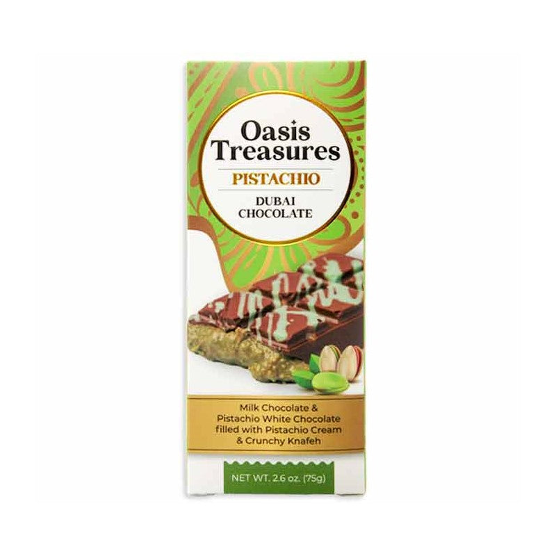 【自营】Oasis Treasures 迪拜Dubai 开心果酱巧克力 75g 夹心面包丝黑巧大板巧克力休闲零食小零食网红糖果手工酱心可可脂