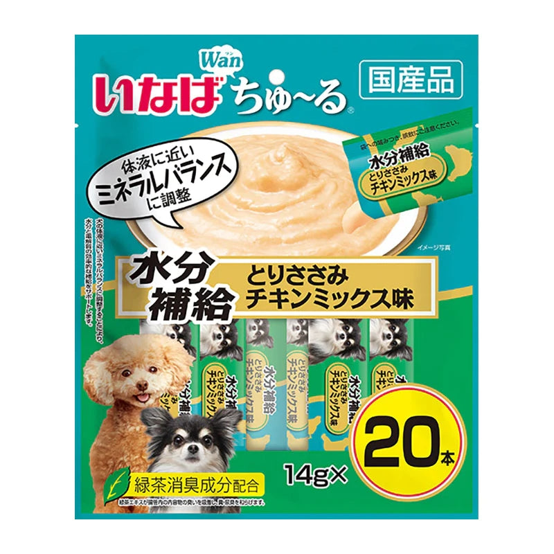 【自营】日本INABA伊纳宝 犬用狗零食 啾噜柔软肉酱 流质美味零食条 20条装 鸡肉混合口味 补充水分