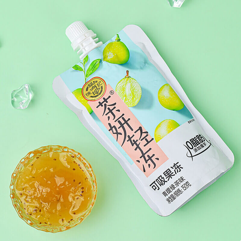 【自营】中国徐福记 茶妍轻冻 可吸果冻 青提绿茶味 150g 0脂肪布丁果冻休闲零食