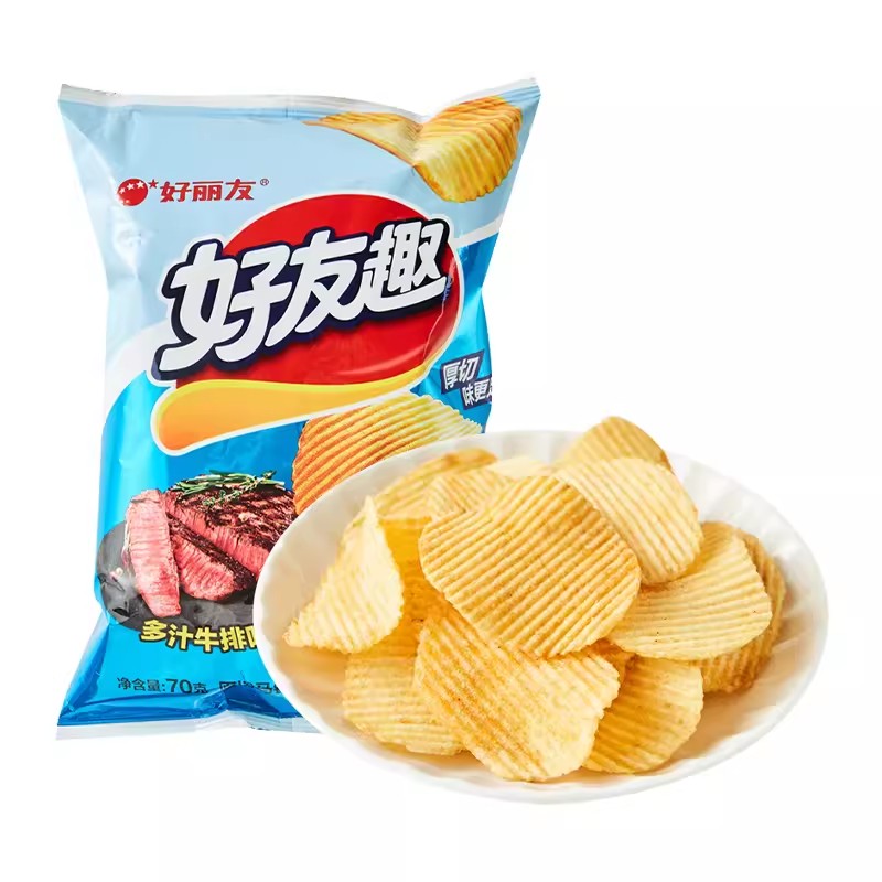 【自营】韩国ORION好丽友 好友趣原切薯片 多汁牛排味 70g 休闲零食膨化食品