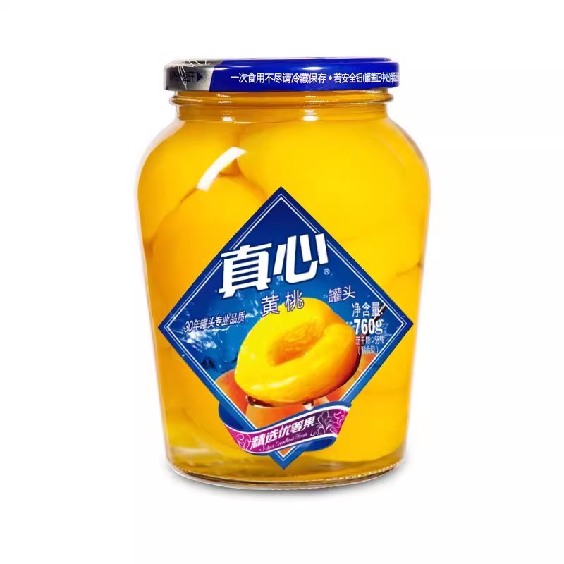 【自营】中国CANNED FOOD真心 糖水黄桃罐头 760g 即食对开大黄桃