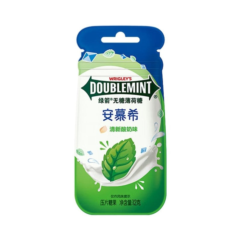 【自营】中国WRIGLEY’S DOUBLEMINT绿箭 安慕希联名 无糖薄荷糖 清新酸奶味 12g 限定口味 清新口气
