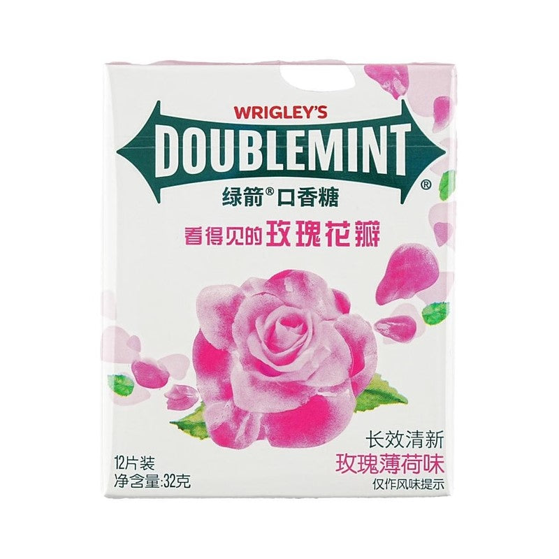 【自营】中国WRIGLEY’S DOUBLEMINT绿箭 玫瑰薄荷口香糖 12片装 32g 季节限定 甜蜜花香 口气清新接吻清嘴清凉口香糖零食