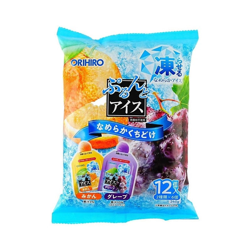 【自营】日本ORIHIRO立喜乐 冰爽果冻 橙子葡萄味 12枚装 低卡0脂 冷冻后食用