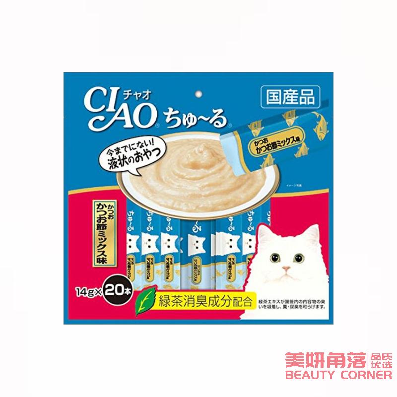 【自营】日本CIAO伊纳宝 猫零食Churu妙好啾噜营养柔软肉酱 美味猫条 20条装 鲣鱼鲣鱼节混合风味 新口味