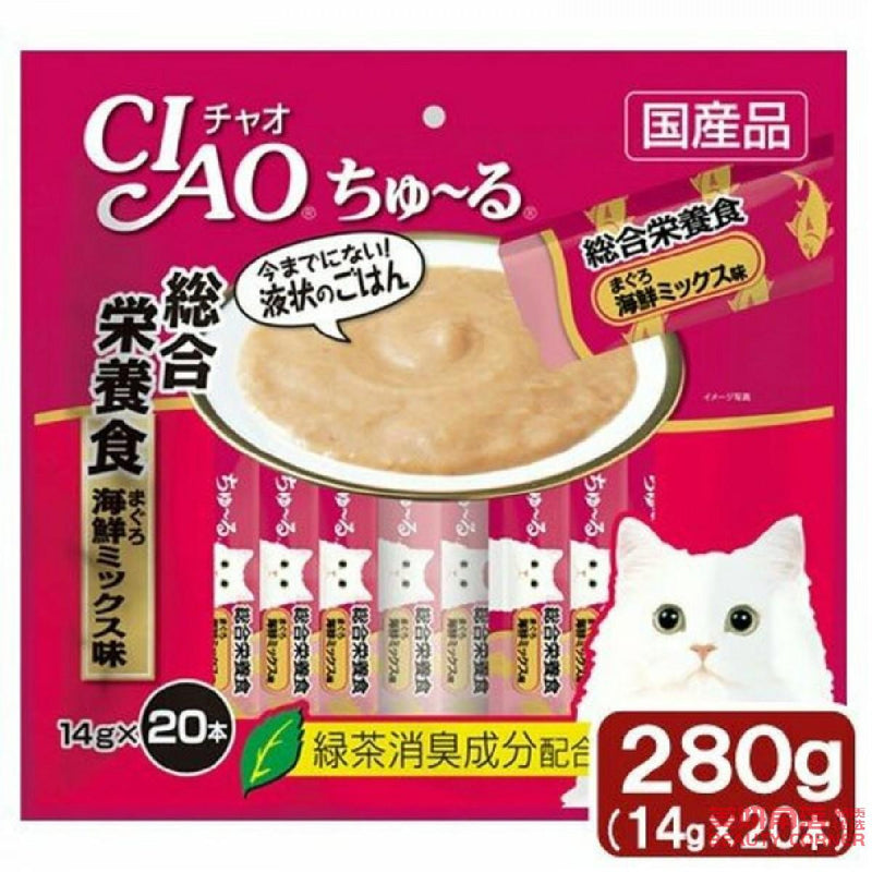 【自营】日本CIAO伊纳宝 猫零食Churu妙好啾噜营养柔软肉酱 美味猫条 20条装 金枪鱼海鲜混合口味 综合营养添加