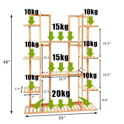 【美国仓】9层竹制 17盆栽植物支架 多个花盆架架子 室内室外花盆展示架露台