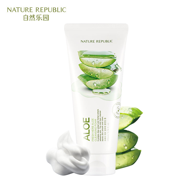 【自营】韩国NATURE REPUBLIC自然乐园 清新草本芦荟舒缓洁面乳 170ml 深层清洁补水保湿