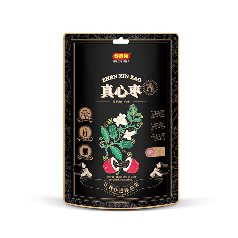 【自营】中国好想你 黑芝麻真心枣 120g 注心枣咸香醇厚开袋即食便携零食