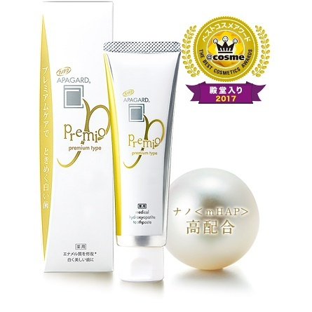【自营】日本APAGARD PREMIO 全效微粒子亮白美白牙膏 新版 105g 金色款 无氟防蛀 牙釉质修复 去垢黄渍色素