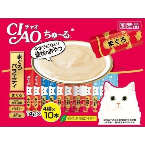 【自营】日本CIAO伊纳宝 猫零食Churu妙好啾噜营养柔软肉酱 美味猫条 4x10条装 金枪鱼 金枪鱼扇贝 金枪鱼帝王蟹 金枪鱼鲣鱼节 4种口味 40条超值装