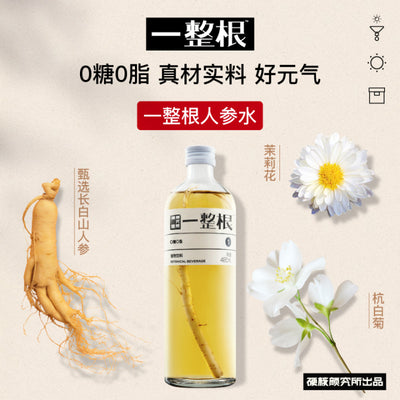 【自营】中国硬核颇究所 一整根人参水 1号 淡雅茉莉味 480ml 熬夜水人参植物无糖网红0脂0糖饮料